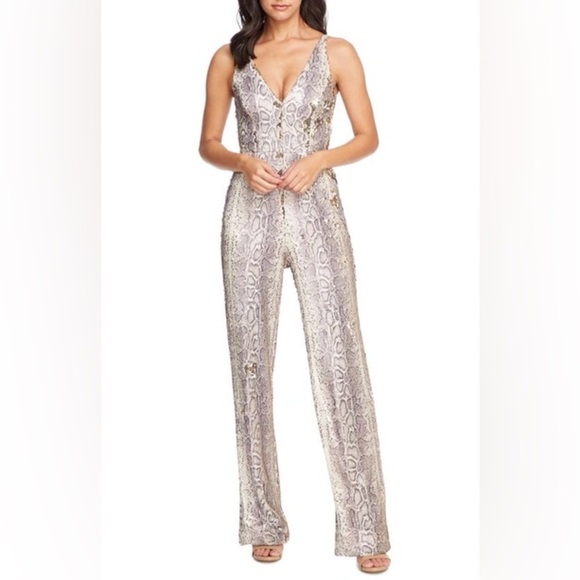 Women's Dress The Population Snake Print Sequin Jumpsuit size S - Picture 1 of 8
